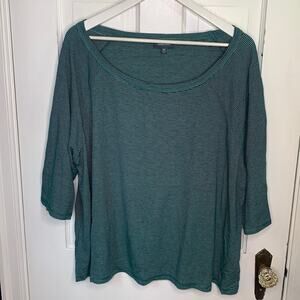 MODCLOTH 3/4 Sleeve Boat-neck Green Pinstripe Top W-699 Plus Size 3X